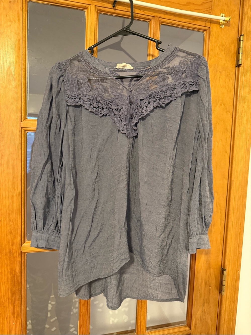 entro Slate Blue Lace Yoke Tunic Top